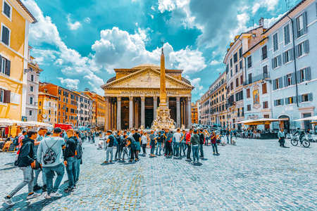 ROME, ITALY - MAY 10, 2017 : Building of the Pantheon,is a former Roman temple, now a church, in...