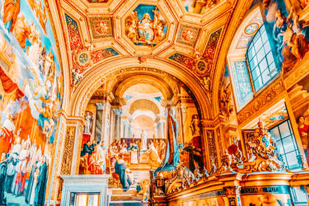 VATICAN-CITY, VATICAN- MAY 09, 2017: Inside the Vatican Museum, one of the largest museums in the world, Vatican Galleries frescoes. Italy.のeditorial素材