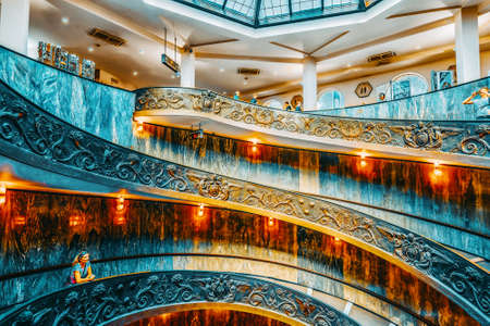 VATICAN-CITY, VATICAN- MAY 09, 2017: Inside the Vatican Museum .Bramante Staircase. Name given to two staircases in the Vatican Museums in the Vatican City State; the original stair, built in 1505.のeditorial素材