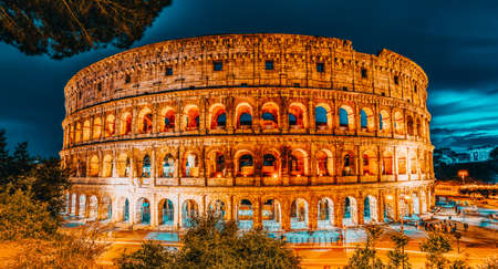 Beautiful landscape of the Colosseum in Rome- one of wonders of the world in the evening time. Italy.の写真素材