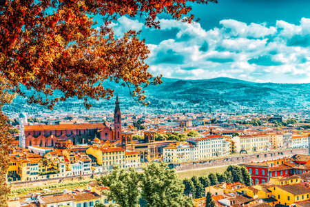 Beautiful landscape above, panorama on historical view of the Florence from Boboli Gardens (Giardino di Boboli) point. Italy.の写真素材