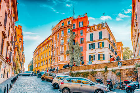 ROME, ITALY-MAY 07, 2017: Beautiful landscape urban and historical view of the Rome, street, people, tourists on it, urban life of the big and ancient city.のeditorial素材
