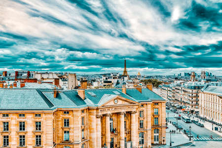 Beautiful panoramic view of Paris from the roof of the Pantheon. View on University of Paris.のeditorial素材