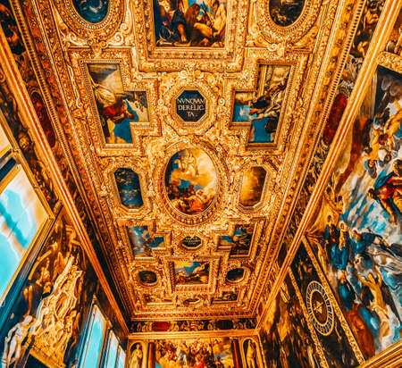 VENICE, ITALY - MAY 12, 2017: Indoor view of apartament St. Mark's Cathedral (Basilica di San Marco) with beautiful decoration of the internal chambers. Italy.のeditorial素材