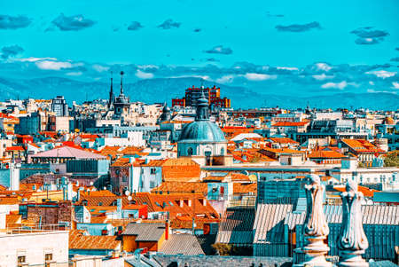 Panoramic view from above on the capital of Spain- the city of Madrid. One of the most beautiful cities in the world.の写真素材