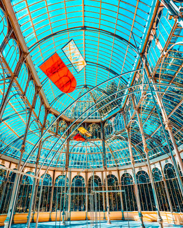 Madrid, Spain - June 05, 2017 : Indoor view of Crystal Palace (Palacio de Cristal) in Buen Park del Retiro (Parque de El Retiro) in Madrid, Spain.のeditorial素材