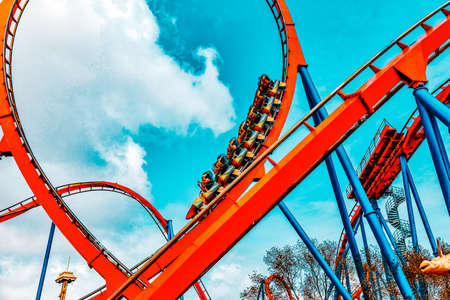 Roller Coaster in funny amusement  park.の写真素材