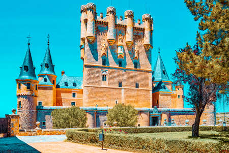 Panoramic landscape at the ancient city Segovia, Alcazar of Segovia (literally, Segovia Fortress) is a castle, located in Segovia, Spain.のeditorial素材