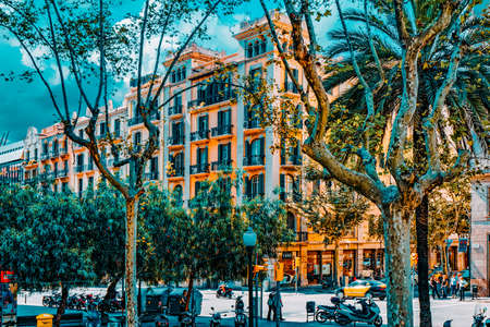 BARCELONA, SPAIN - AUGUST  28, 2008: Beautiful landscape of the urban view Barcelona, Catalonia.The most popular city in the Mediterranean resort in Spain. August 28, 2008 in Barcelona, Spain.のeditorial素材