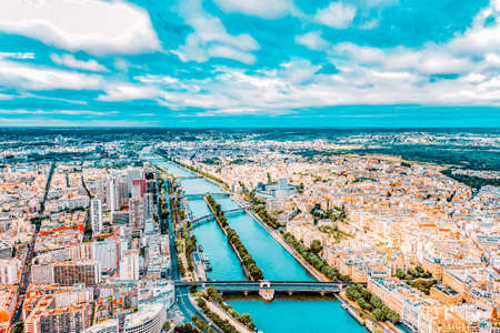 Panorama of Paris view from the Eiffel tower. View of the Seine. France.のeditorial素材