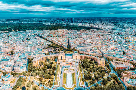 Panorama of Paris view from the Eiffel tower. View of the Trocadero Palace. France.のeditorial素材