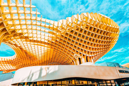 Seville, Spain - June 08, 2017 : Metropol Parasol is a wooden structure located at La Encarnacion square, in the old quarter of Seville, Spain. It was designed by the German architect Jurgen Mayer and completed in April 2011.のeditorial素材