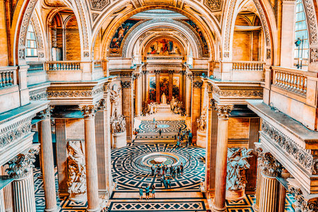 PARIS, FRANCE - JULY 05, 2016 : Inside, interior of French Mausoleum for Great People of France - the Pantheon in Paris. Tourists inside.のeditorial素材