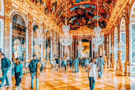 VERSAILLES, FRANCE - JULY 02, 2016 : Hall of Mirrors(Galerie des Glaces )- is the palace's most celebrated room. Setting for many of the ceremonies.Chateau de Versailles.のeditorial素材