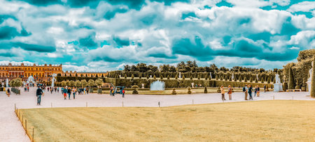 VERSAILLES, FRANCE - JULY 02, 2016 : Beautiful Garden in a Famous Palace of Versailles (Chateau de Versailles).のeditorial素材