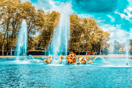 VERSAILLES, FRANCE- JULY 02, 2016 : Fountain of Apollo in a beautful and Famous Gardens of Versailles (Chateau de Versailles).のeditorial素材