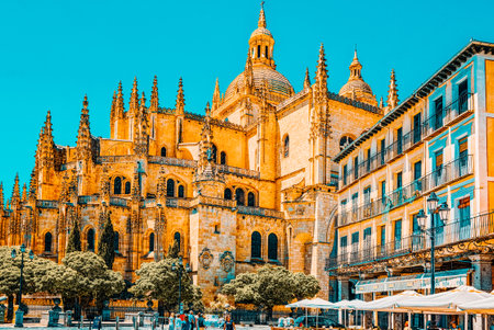 Segovia, June 07, 2017 : Landscape of the cathedral of Segovia, and Main Square (Plaza Major) .Old city of Segovia and its Aqueduct were declared World Heritage Sites by UNESCO.のeditorial素材