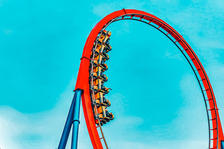 Roller Coaster in funny amusement  park.
