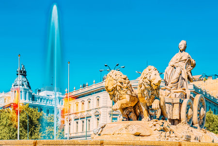 Madrid, Spain - 06 June, 2017 : Cibeles Fountain (Fuente de La Diosa Cibeles, Fontano Cibelo) and Cibeles Square in the downtown of Madrid, capital of Spain.のeditorial素材