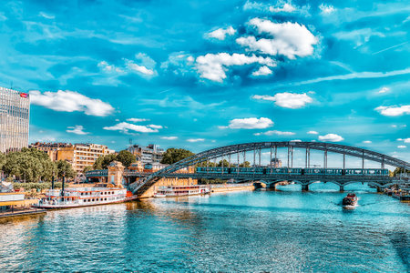 PARIS, FRANCE - JULY 09, 2016 : City views of one of the most beautiful cities in the world - Paris. Austerlitz Bridge.のeditorial素材