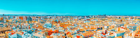 Panoramic view on squares, buildings, streets of Valencia,on the east coast of Spain, is the capital...