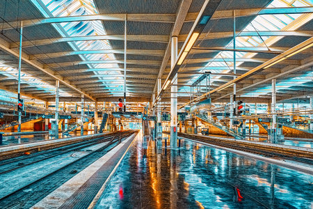 Madrid, Spain - June 08, 2017 : Modern hi-speed passenger train of Spanish railways company-Renfe, on Madrid railways station Puerta de Atocha.のeditorial素材