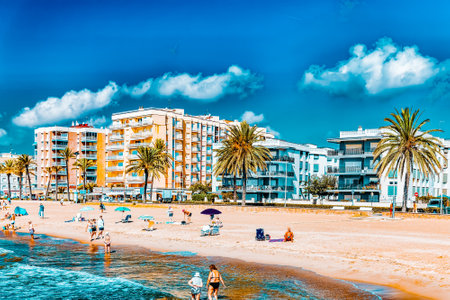 SEGUR DE KALAFEL , SPAIN - SEPT 09: Seafront, beach,coast in Segur De Calafel,Suburb of Barcelona.  September 09, 2014 in Segur De Calafel, Spain,Catalonia. The most beautiful and visited the coast of Spain.のeditorial素材