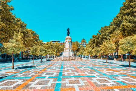 Seville, Spain- June 08, 2017 : New Square (Plaza Nueva) and monument of  Fernando III The Saint...