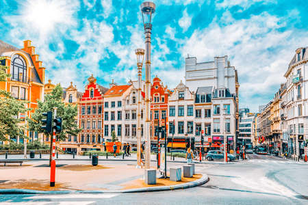 BRUSSELS, BELGIUM - JULY 07, 2016 : City views cozy European cities - Brussels, Belgium and the European Union's capital. Streets, cafes, restaurants and the people on them.のeditorial素材