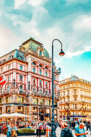 VIENNA,AUSTRIA-SEPTEMBER 10, 2015: People on Stephansplatz -is a square at the geographical centre of Vienna near St. Stephen's Cathedral (Stephansdom) and the seat of the Archbishop of Vienna.Austria.のeditorial素材