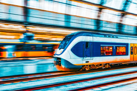 Modern Fast Passenger Train. Motion  effect.