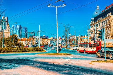 Vilnius; Lithuania - April 12, 2018: Landscapes of the Old City of Vilnius- is central and historical part of Vilnius.のeditorial素材