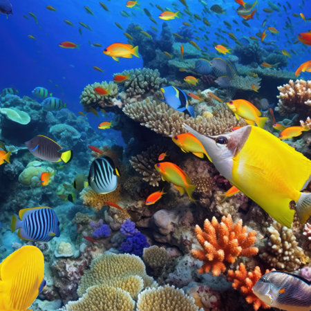 Magnificent underwater world in tropical ocean.の写真素材