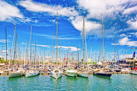 Barcelona. Seaport and Yacht parking at the pier. Spain.