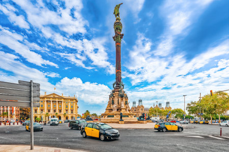Barcelona. Monument of Columbus in near piort. Spain.の写真素材