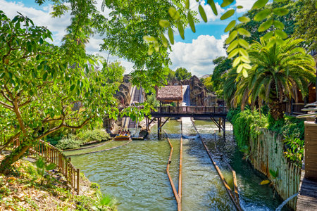 Beautiful landscape of tropical jungle amusement park. Spain.の写真素材