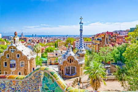 Barcelona. Gorgeous and amazing Park Guel. Spain.の写真素材