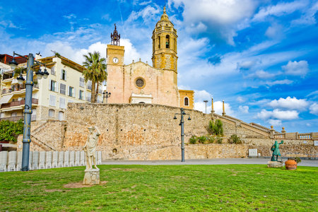 Iconic church of St. Bartholomew and St. Thecla. Sitges. Spain.の写真素材