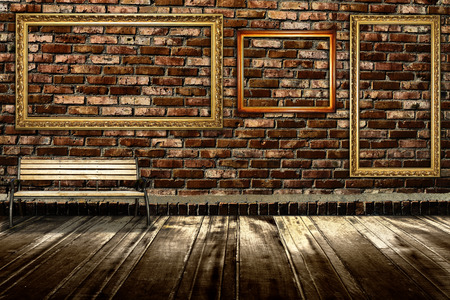 room interior vintage with brick wall and wood floor backgroundの写真素材
