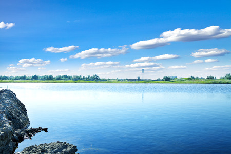 Picturesque forest and the riverの写真素材