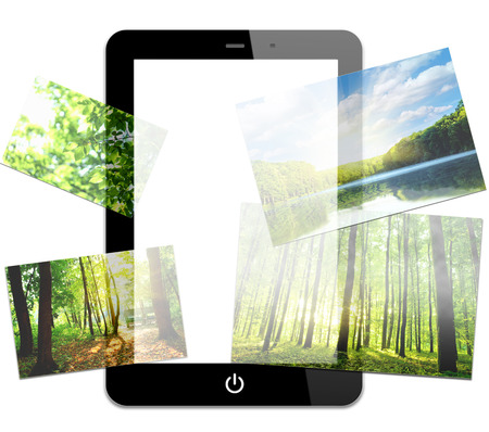 Black tablet pc on white backgroundの写真素材