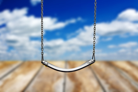 blue sky and wood floor backgroundの写真素材