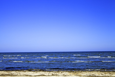 Nature seascape with seagull in blue skyの写真素材