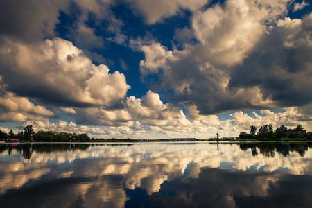 Picturesque forest and the riverの写真素材