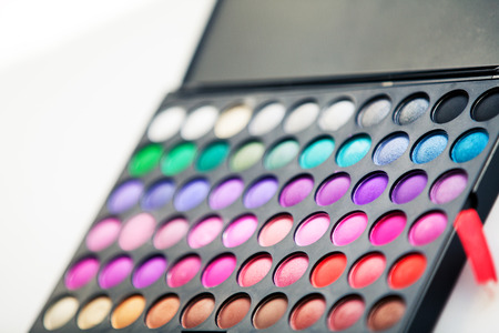 Cosmetics. Colorful eye shadows palette. Makeup backgroundの写真素材