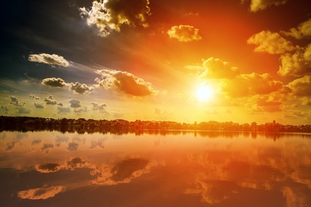 Picturesque forest and the riverの写真素材