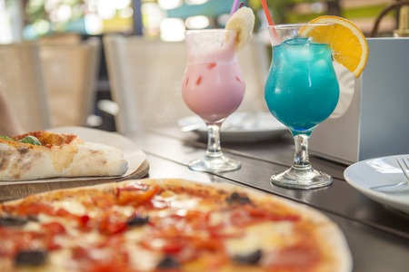 delicious pizza on the street, cafeの写真素材