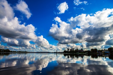 Picturesque forest and the riverの写真素材