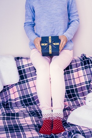 a girl gets on the a gift hipの写真素材