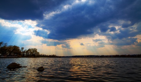 Picturesque forest and the riverの写真素材